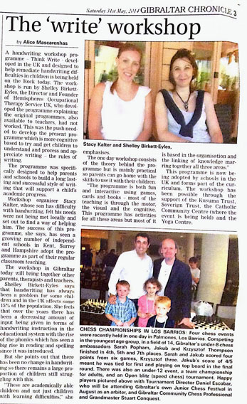 Hemispheres Think Write Makes the Press in Gibraltar